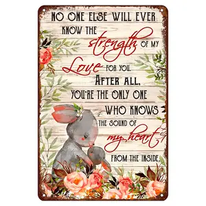 Frame, Rabbit Family Loves Vintage Metal Painting Art Card, Easter Bunny Metal Card, Easter Family and Friends Gift, Easter Bunny Metal Painting Card at Home, Wall Art Interior, Home Bar Garage Kitchen Metal Poster, Wall Poster Sign Easter Gift