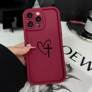 Phone case for iPhone 16 Pro Max 15 Plus 16E 14 13 12 11 XS XR Heart Cross Advanced fashion gift Full Body Protection Shockproof Soft Silicone Cover