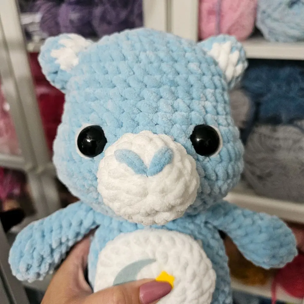 Crochet Light Blue Moon Bear Crochet Plush, Collectible Stuffed Animal Toy