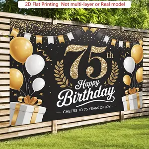 2D Flat Banner Happy Birthday Sign, Number 75 Decoration, Polyester Party Background, 75th Anniversary/birthday Decorations