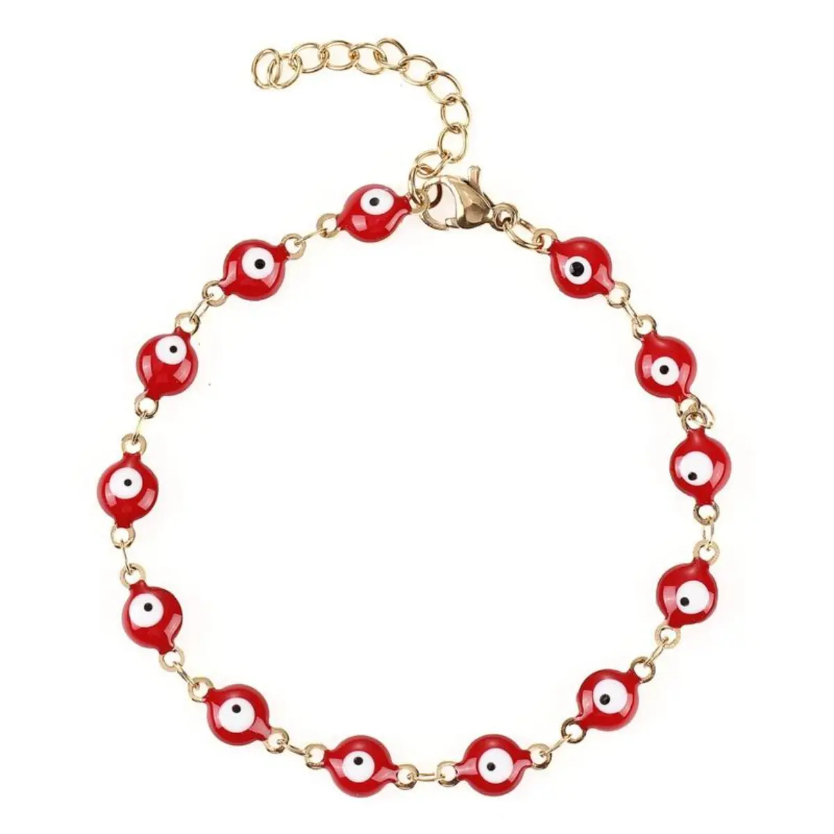 18K gold-plated stainless steel multi-color evil eye bracelet, inlaid with sparkling rhinestones, bringing good luck to women.