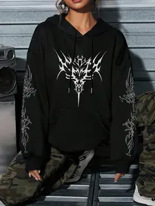 Women's Milan Italy Print Drawstring Hoodie, Fashion Casual Hooded Sweatshirt for Daily Holiday Outdoor Wear, Women Clothing for Fall & Winter, Tops