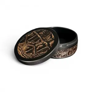 Black on Brown Embossed Croc Ruk Can | EDC Storage Can | Airtight Seal for Freshness | 100% Genuine Leather Top & Band | Aluminum Metal Tin | Portable Canister for Pouches