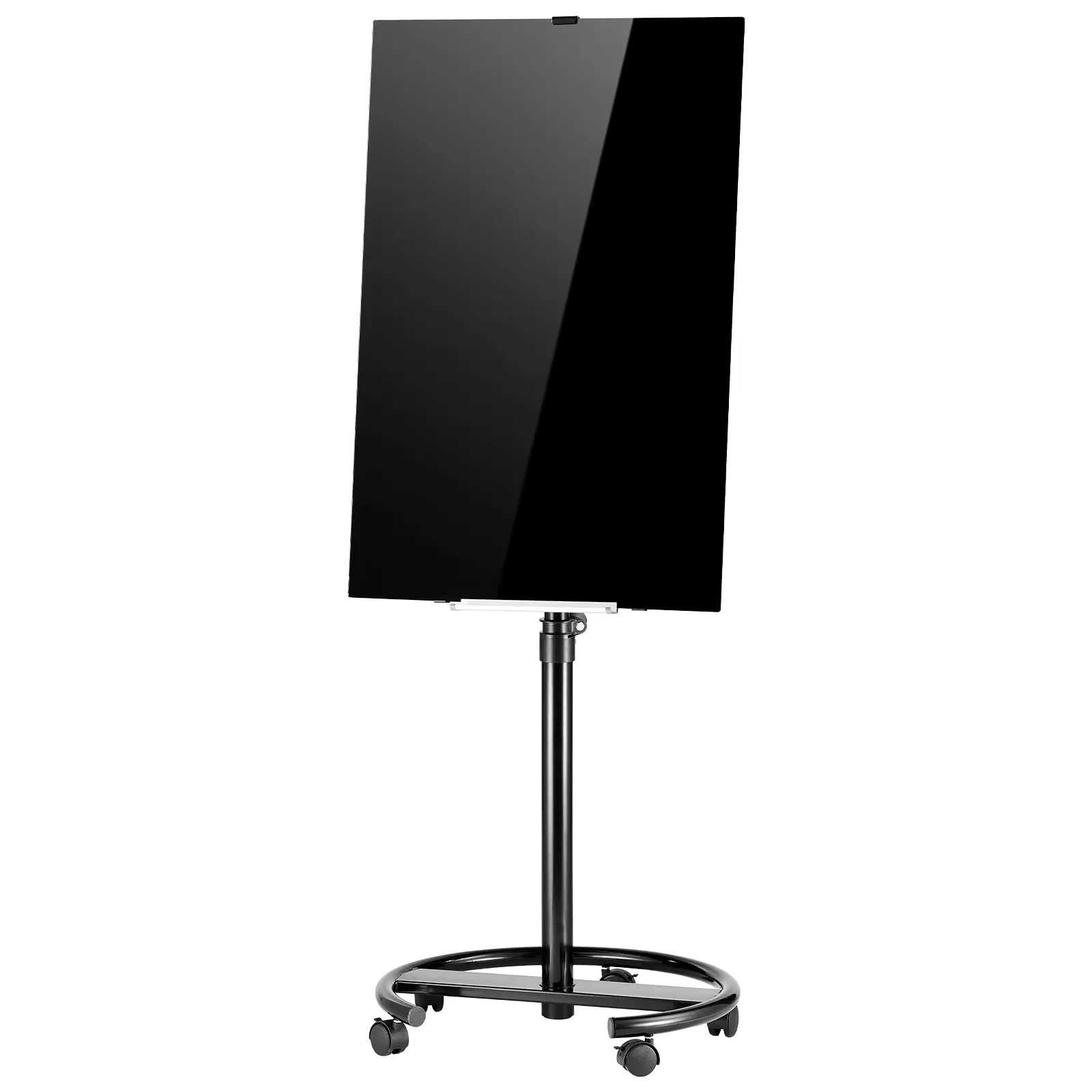 VEVOR Glass Dry Erase Board 35.4 x 23.6 in Magnetic Whiteboard Round Base, Frameless, Mobile with Stand and Wheels, Includes Markers, Magnets and Eraser, for Office, School Classroom, Home, Black
