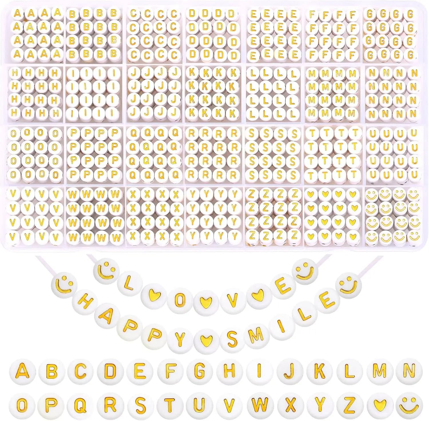 1400 count Round Letter Beads for  Making, 28 Style  A-Z Alphabet  Beads Kits Heart Beads for Bracelets Making (4 * 7mm)