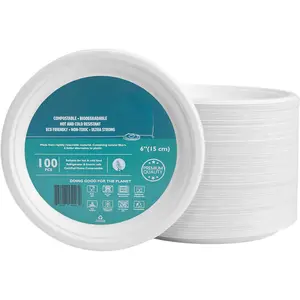 100-Pack Heavy-Duty Compostable Paper Plates 6 Inch Biodegradable Disposable Dessert Plates Natural Sugarcane Bagasse, Eco-Friendly & Microwave Safe - Ideal for Parties or Everyday Use