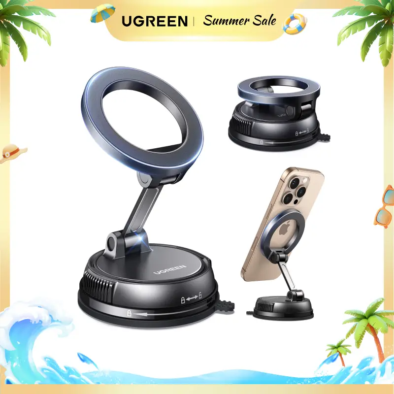 UGREEN Vacuum Magnetic Car Phone Holder,Car Phone Mount, 360° Adjustable for MagSafe Car Holder Foldable Suction Phone Mount for Car, for Garmin GPS/Mirror/Smooth Surface, for iPhone 17 16 Pro Max 15, and Android(Not for Reuse),Summer Sale
