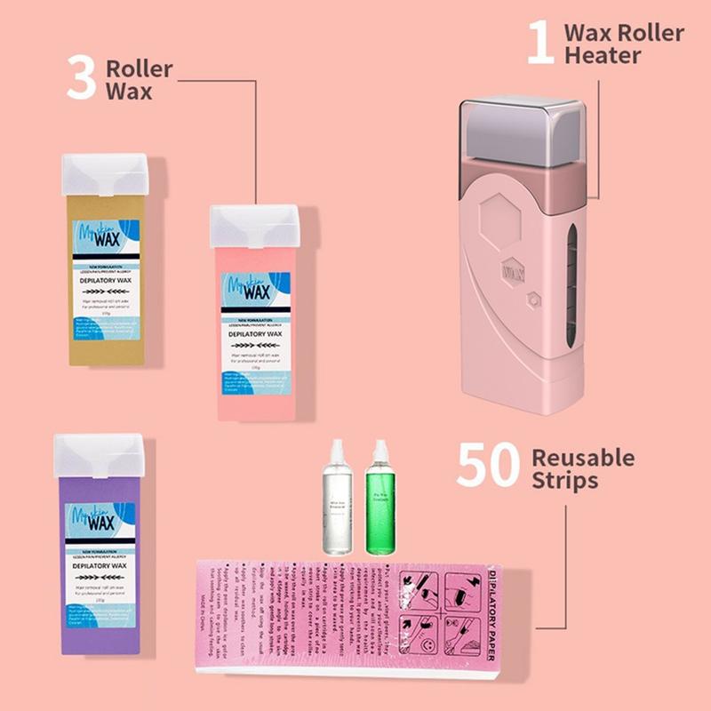 Roll On Wax kit,Waxing Kit for Women, Wax Roller, Roll On Wax Warmer for Hair Removal,at Home Waxing Kit for body face leg ,Soft Wax Heater