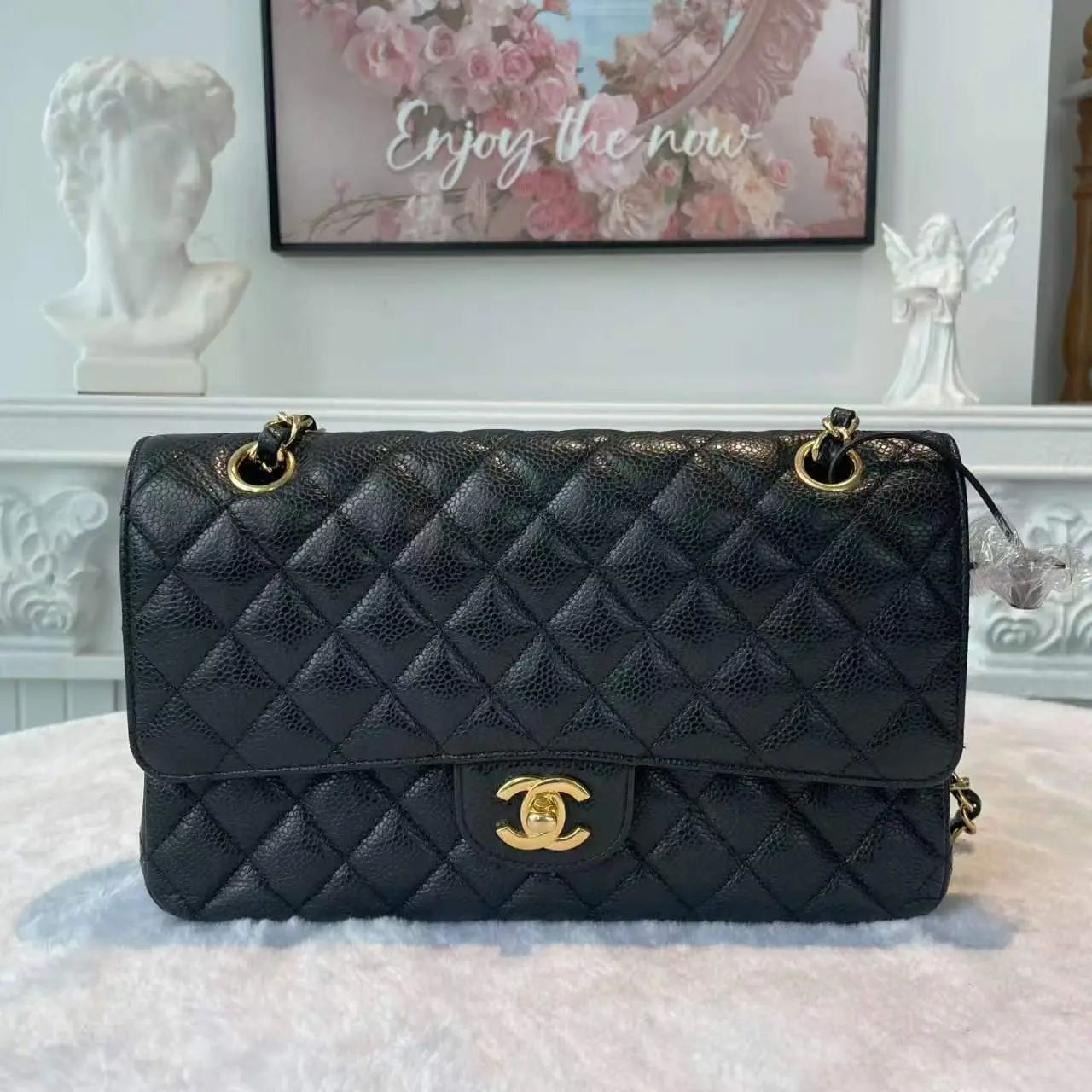 Pre-owned CHANEL Calfskin Shoulder Bags BJ1102105042 Classic Flap Black Medium Size