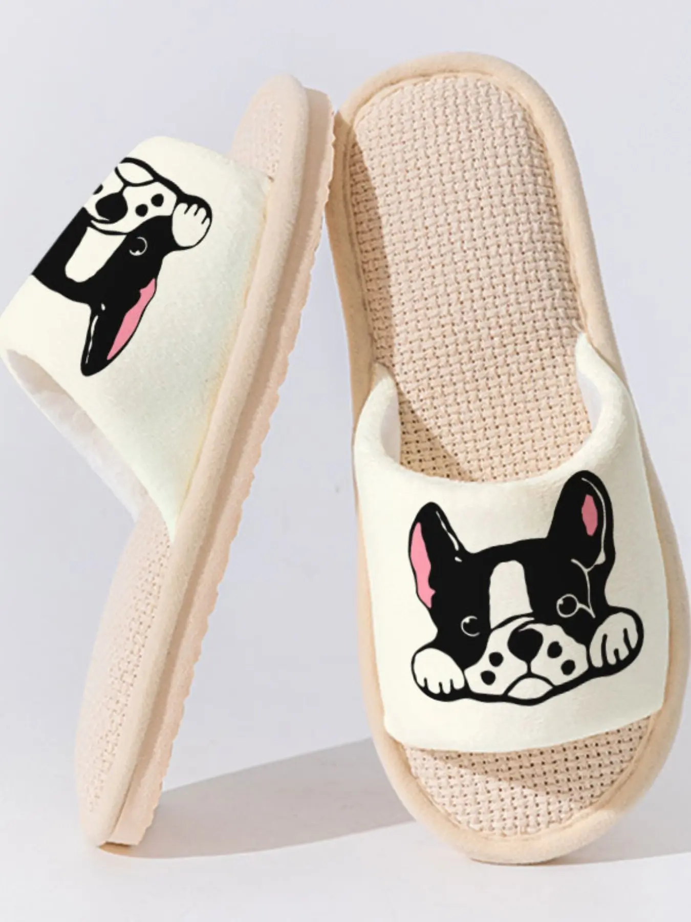 French Bulldog Print Cute 1 Pair Non-slip Linen Slippers, Casual Breathable Lightweight Cozy All Season Home Shoes  for Dog Lovers Women Men Family Guest Daily Wear