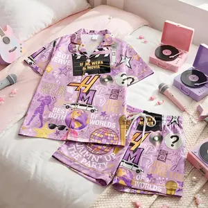 Hannah Montana 20Th Anniversary Pajamas Satin Silk Set, Hannah Montana Pajamas Sets, Premium Satin Pajamas, Gift For Her, Inspired Pajama Set, Women Sleepwear