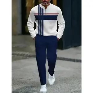 Autumn Winter Two-Piece Set Long-Sleeve Pullover Polo Shirt & Casual Sports Pants Simple Color Matching Regular Fit New Fashionable Outfit Perfect Gift for Festive Season Athletic Wear