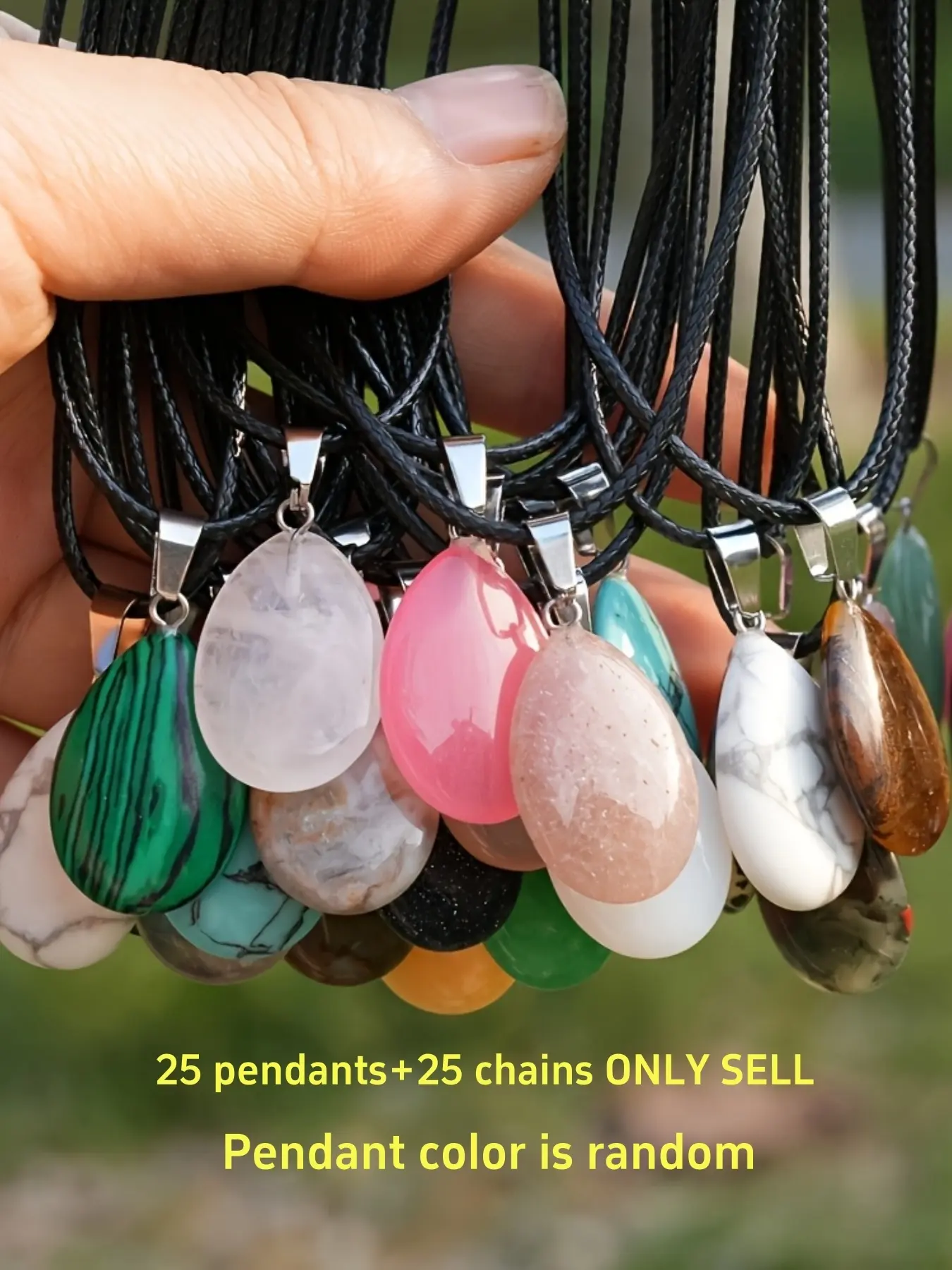 25Pcs Natural Stone Mix Crystal Drop Pendants with Black Leather Necklace DIY Jewelry Making Kit Random Color Assorted Necklaces Bohemian Teardrop Bead Necklaces Set Pendant Design