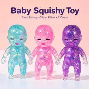 Adult Crystal Glitter Baby Shape Squishy｜12CM TPE Material Slow-Rise Stress Toy, Endlessly Malleable. Transparent Baby Shape, Portable Anxiety Relief & Fidget Toy, Adult Fidget Gadget to Squeeze.
