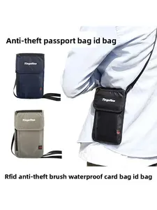 1 men's passport bag, ID bag, can hold mobile phone, credit card, plane ticket, ID card, free shoulder strap for easy travel, RFID anti-theft brush function, multi-functional, lightweight, waterproof wallet, office travel bag, overseas shoulder bag