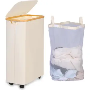 Laundry Hamper with Wheels,75L Laundry Basket with lid Rolling Clothes Hamper Dirty Clothes Basket  wheels with  Frame and Bag for Bedroom, Dorm, Laundry Room,Beige