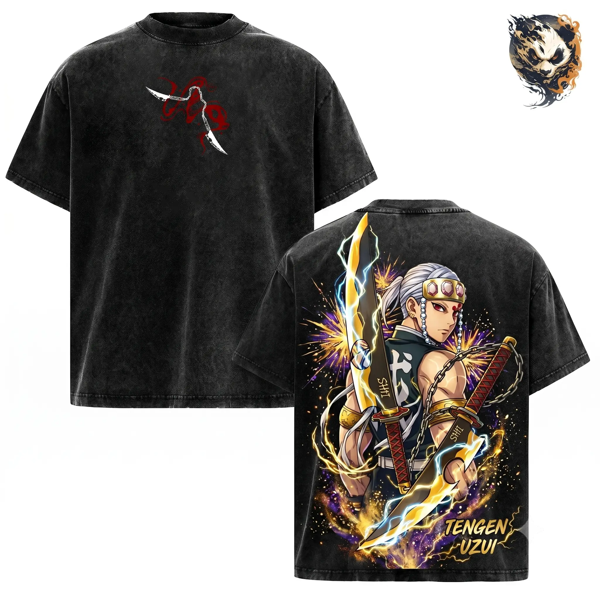 Vintage Acid Wash Oversized Anime Graphic Tee Tengen Uzui Retro Manga Streetwear Unisex Cotton T-Shirt for Men and Women Casual Summer Gym Outfit Harajuku Style Japanese Y2K Clothing Trendy TikTok Fashion Everyday Wear Heavyweight Print Graphic Shirts