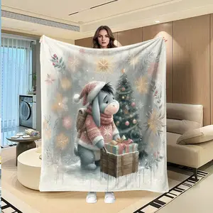 Christmas Donkey Flannel Blanket, Cozy Healing Design, Daily Warmth Throw, Creative Digital Print, Holiday Gift, Sofa Bed Shawl, Outdoor Multi-Purpose