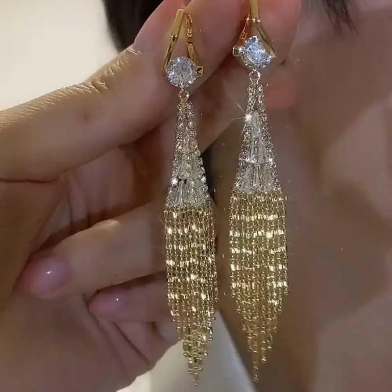 Sophisticated Tassel Earrings for Women Long Rhinestone Drop Earrings Fashion Banquet Bridal Gown Accessories Long Earrings HNAK25