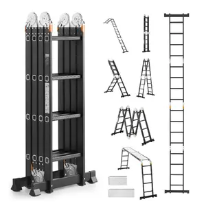 summervibes VEVOR Multi-Purpose Folding Ladder, 7-in-1 Tall Extension Step Ladder, A Frame 4 Step with Scaffolding Plank Telescoping Ladder, 15.5ft Reach Height Heavy Duty, 330 lbs Capacity for Home Outdoor, 15.5Ft Height, Telescopic Plank