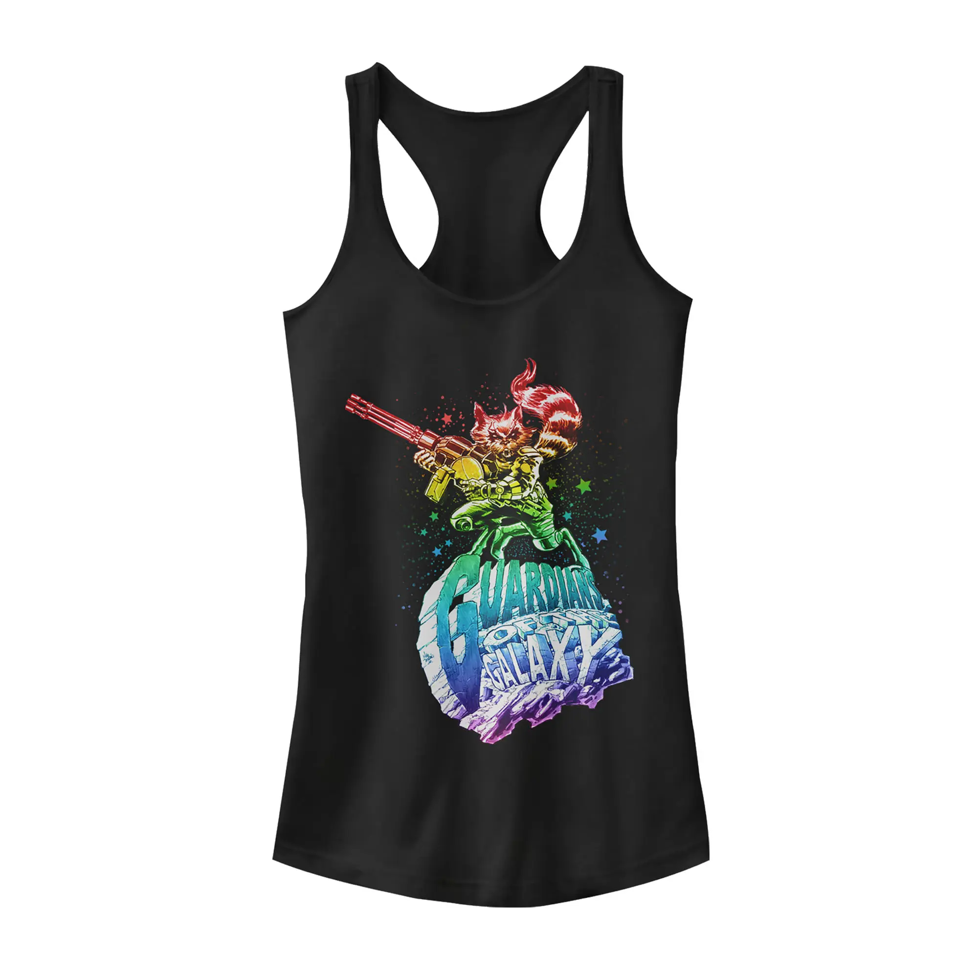 Juniors Womens Marvel Guardians of the Galaxy Rainbow Rocket Racerback Tank Top