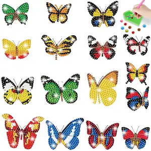 16pcs Diamond Painting DIY Handmade Puzzle Butterfly Mosaic Stickers Gift Set, Creative Craft Kit for Adults & Kids, Perfect for Home Decor