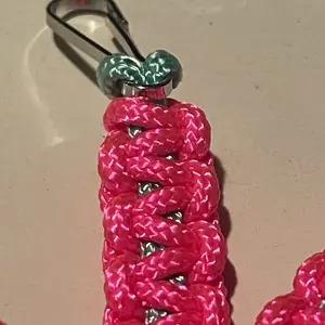 Handmade Beaded Paracord Keychain in Pink and Mint key charms