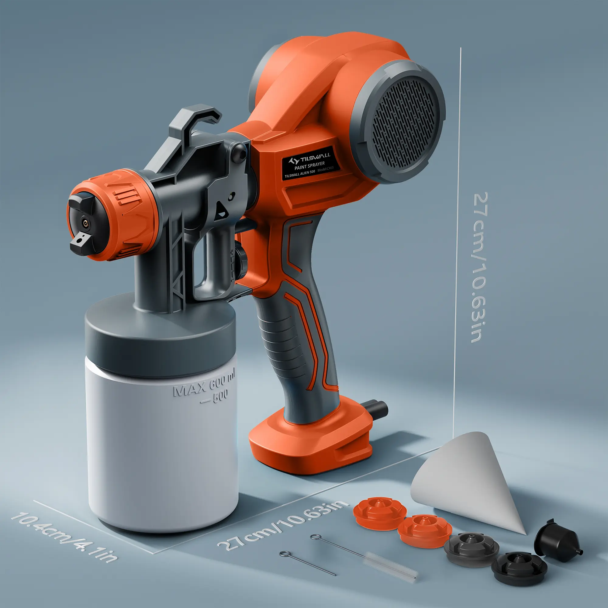 Back to Campus Essential: Tilswall Alien 500 HVLP Sprayer with 3 Patterns, 4 Nozzles & 600ml Cup, Detachable Design for Easy Clean – A Must-Have Moving Day Tool for Parents, Students & DIY Teens (Furniture, Walls, Cabinets, Fencing)