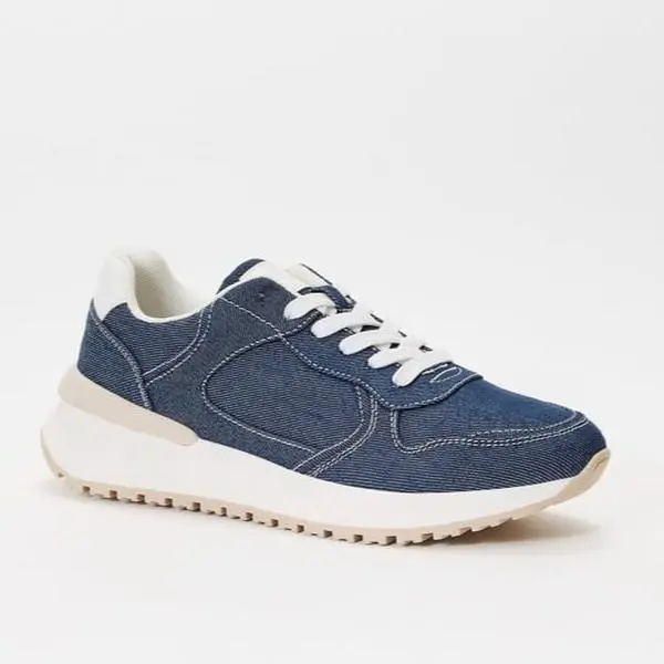 JUSTFAB Women’s Retro Denim Multi Colorblock Sneakers - Lightweight Lace-Up Footwear, Minimalist Rubber Walking Shoes, Casual Trainers for Everyday Wear, Sports Shoes, Athletic, Training, Back To School Haul, Aesthetic, Low Top, Streetwear, Sporty Chic, 1