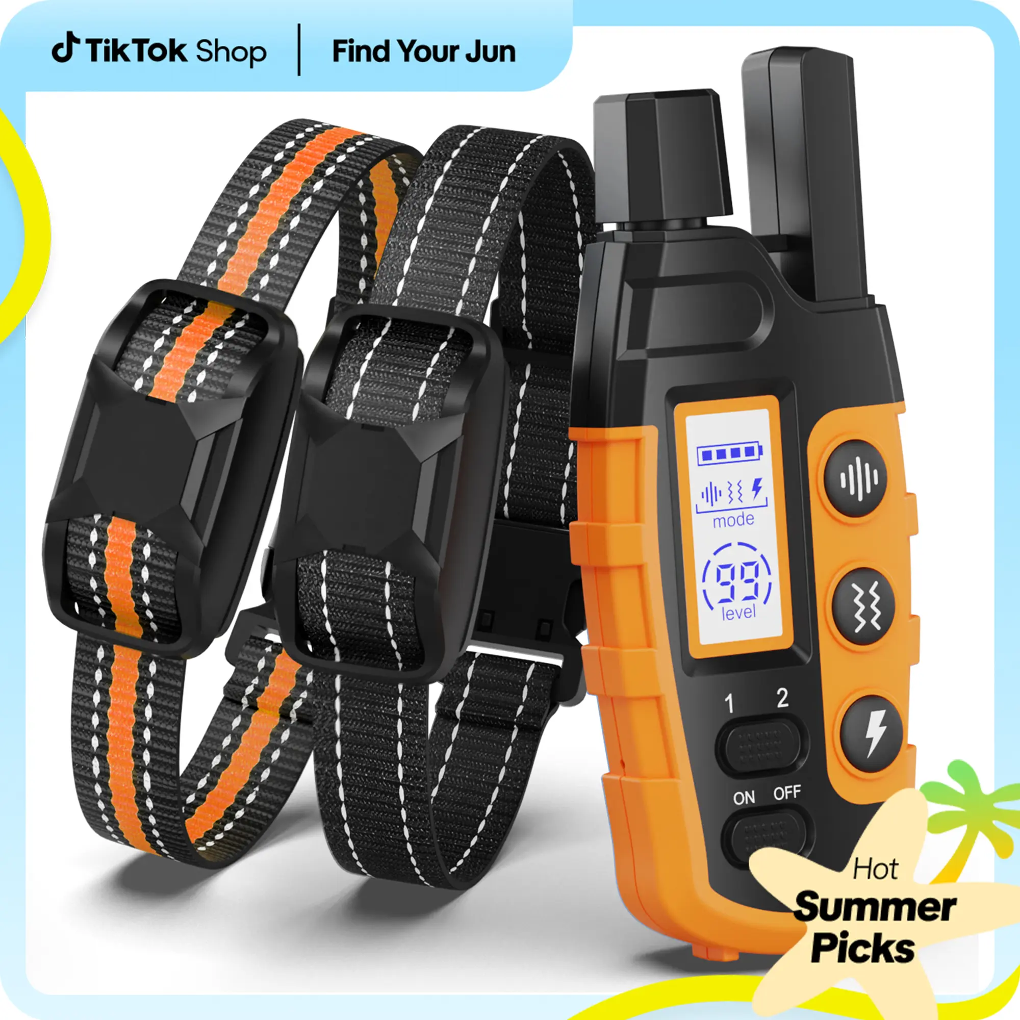 Dog Training Collar with Remote - 3300ft Range Outdoor Training Aid, IP67 Waterproof Nylon Strap Shock Collar for 2 Dogs (5-120lbs) Train Far Pet Accessory