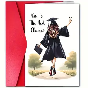 1pc Cute Graduation Card with Envelope, Card Paper, Graduation Cap and Diploma Design, "Enter the Next Chapter" Message, Unique Message Suitable for Friends, Family, Classmates - Perfect for Graduation Party and Celebration, Special Occasion Card