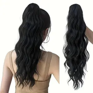 MOCA clip hair extension claw clip wave long ponytail extension 22 inch Natural Wavy Hairpieces synthetic for Women Girls on ponytail extension Synthetic black hair Dark Ash Blonde Mixed ponytail hair