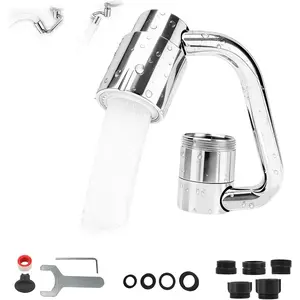 1080° U-Faucet Extender – Rotatable Faucet Aerator with 3 & Washers, Multi-Joint Swivel Aerator with 2 Spray Modes for & Sink, Silver