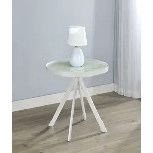 Briggs Round Marble Printed Glass Top End Side Table White