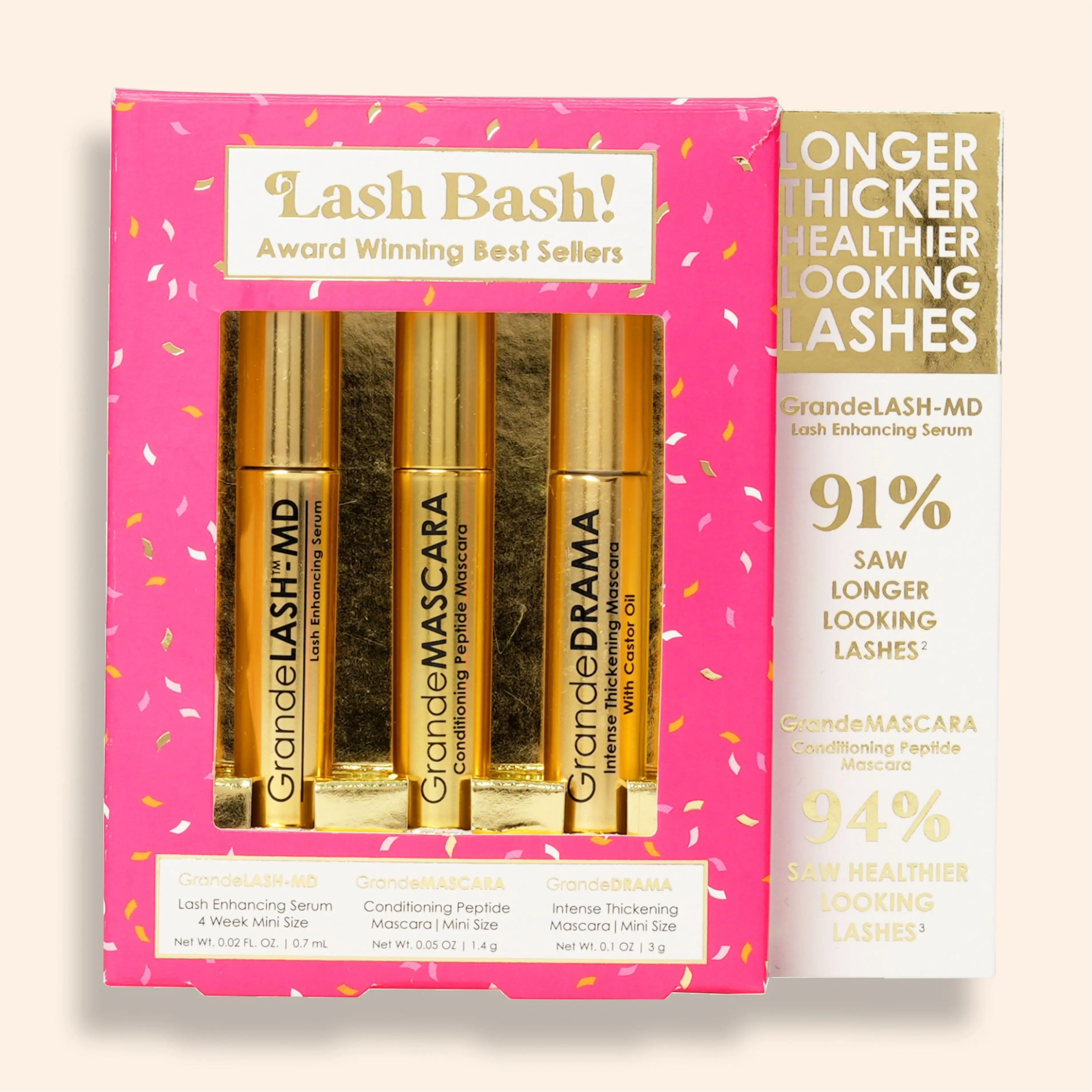 Lash Bash Starter Set - Grande Cosmetics - Mini Size GrandeLASH-MD, GrandeMASCARA, GrandeDRAMA - $41 Value - Longer Thicker Healthier Looking Lashes Lash Bash Starter Set - Grande Cosmetics - Mini Size GrandeLASH-MD, GrandeMASCARA, GrandeDRAMA - $41 Value - Longer Thicker Healthier Looking Lashes