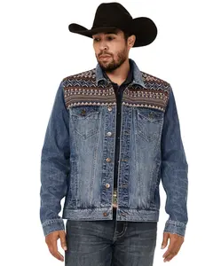 Cody James Men's Gaucho Southwestern Print Yoke Stretch Denim Jacket - Cjsu24o1-Dkw