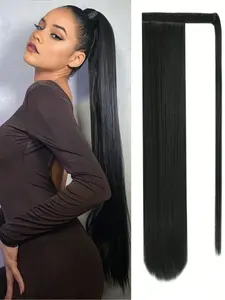 Human Hair Straight Ponytail with Magic Paste Wrap Around Natural Curly Human Hair Ponytail for Women  Human Hair Ponytail Extension Straight Hair Extensions