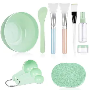 11 Pcs DIY Face Mask Mixing Bowl Set - Professional Skincare Tool Kit with Silicone Brushes, Spatula, Measuring Spoons, Mask Soaking Bottle,Spray Bottle & Exfoliating Sponge - Aesthetic Green Spa Kit