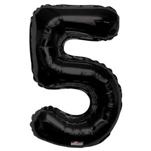 34" Black Number 5 Foil Balloon | Instant Party Backdrop. Code 19687-34