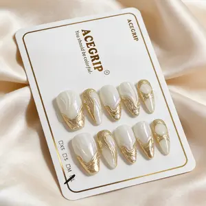 10 Pcs Handmade 3D Wave Nail Tips, Pearl Mother-Of-Pearl Luxury False Nails, Elegant Wearable Nails for Stylish Looks