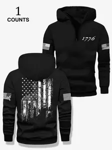 Men's Fall Winter Flag Series Graphic Print Half-Zip Hoodie, Fitted Long Sleeve Sweatshirt with Zipper Design, Casual Fashion Daily Wear Tops