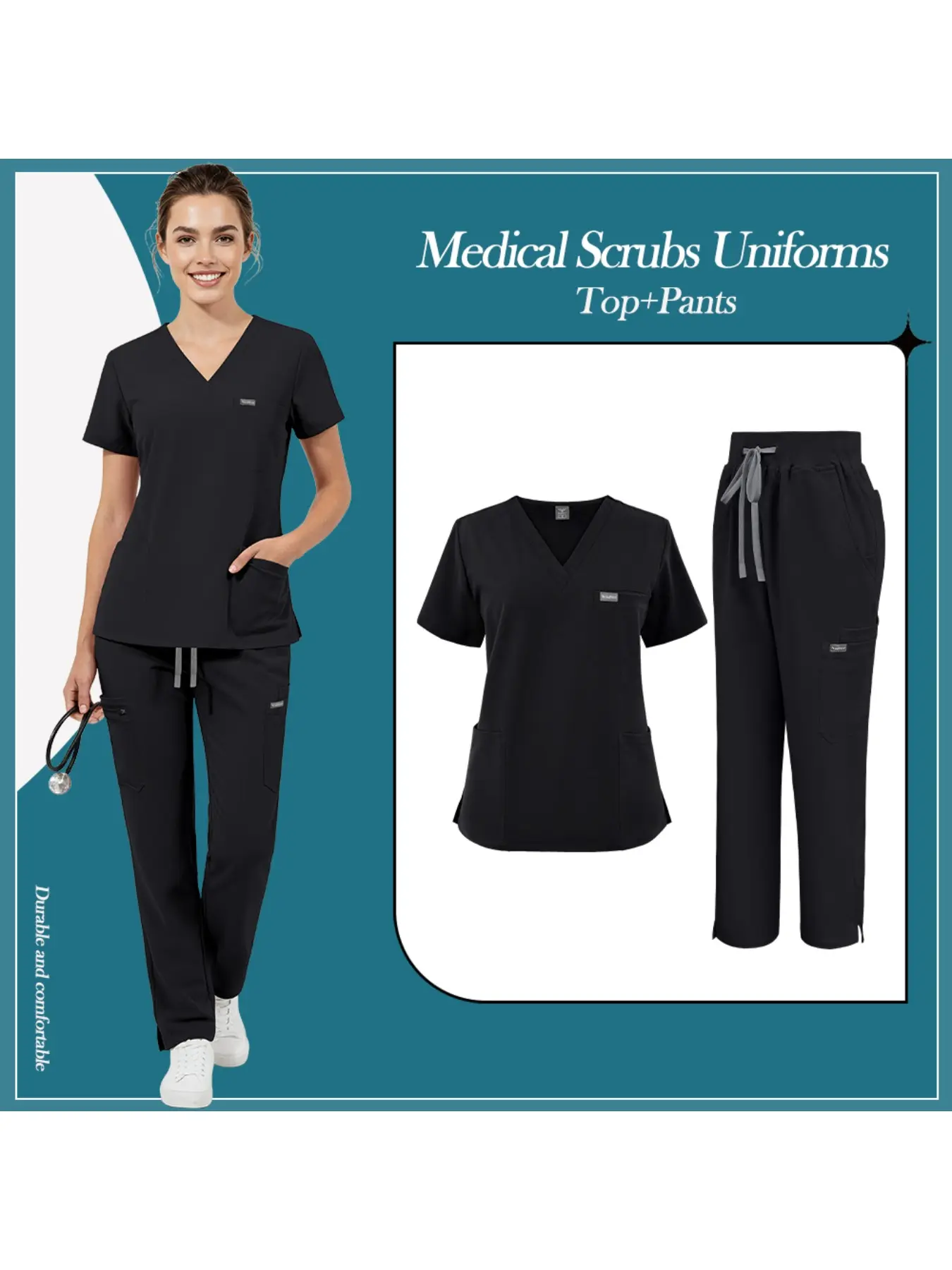 Women's Doctor Scrubbing Suit Uniforms High Quality Frosted Short Sleeve Pants Suit with Pockets Soft Anti-Wrinkle Spa Coveralls Stylish Leisure Care Center Work Clothes