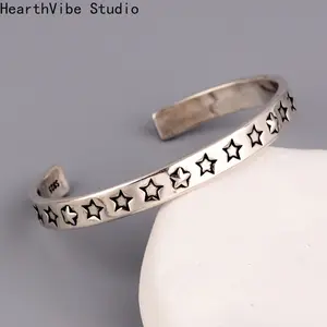 HearthVibe Studio Hot Vintage Open Cuff Stainless Steel Punk Style Bracelet - Unisex Sporty Sports Wristband, Couple Gift for Punk Parties, Sporty Sports Wristbands