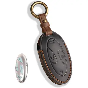 Leather Key Fob Cover for 2023 2024 2025 Hyundai Ioniq 6 Grandeur GN7, Soft Smart Remote Key fits for 2024 2025 Sonata Elantra Kona Santa Fe Tucson (Black, 5 Button)