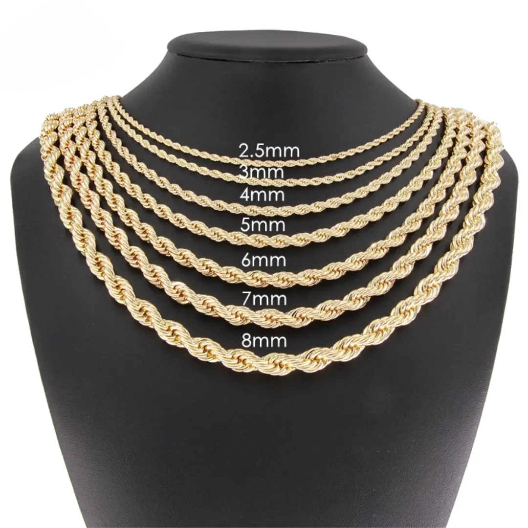 14K Gold Plated Rope Chain Necklace for Men & Women – Diamond Cut Rope Chain, Hypoallergenic