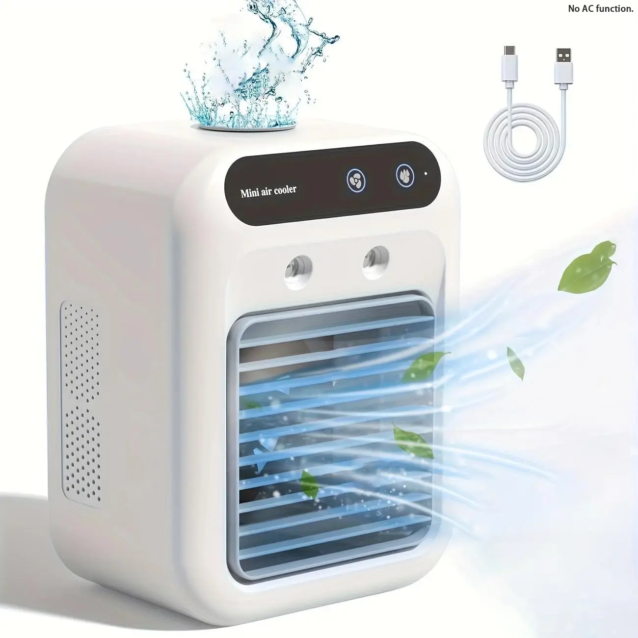 Portable desktop air cooler, humidification and cooling small spray cooling fan, low noise and fast cooling USB charging, strong wind, suitable for bedroom, office, dormitory, outdoor camping, car cooling fan, Portable Misting Fan