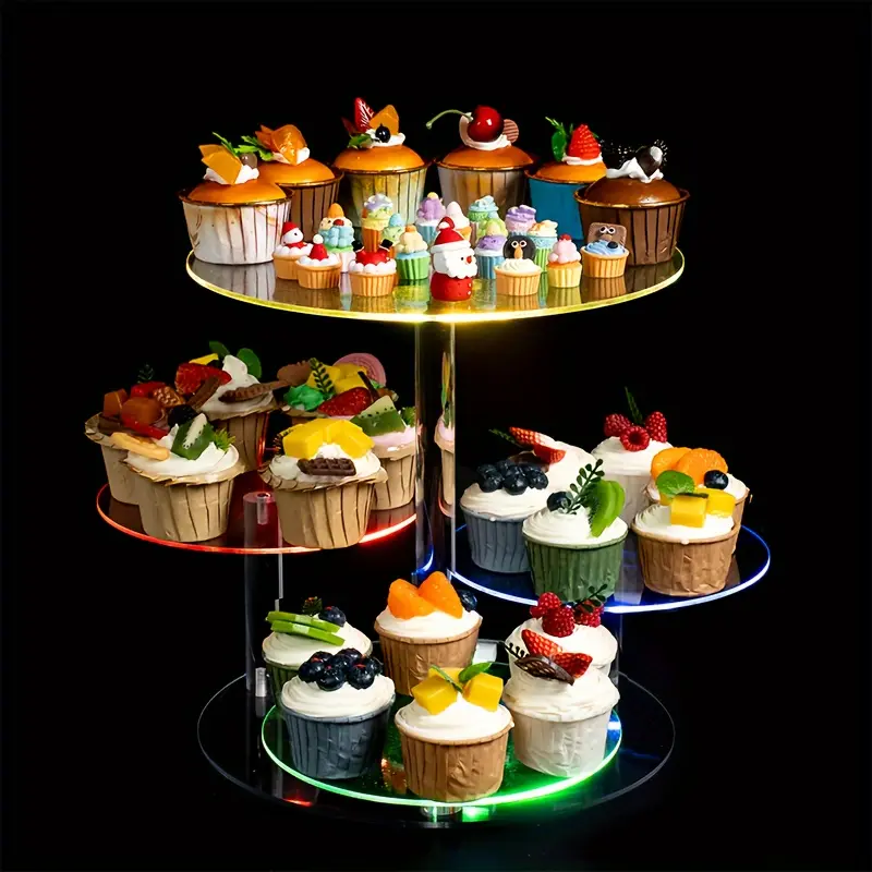 4-Layer acrylic paper cup holder with LED lights, colorful round paper cup holder, birthday bar anniversary dessert tower, wedding party decoration