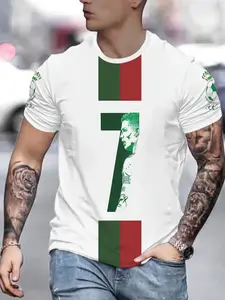 Men's New 3D Digital Print Short Sleeve Football Design T-Shirt, Football Shirts, Soccer Jersey, Casual Round Neck, Lightweight Polyester Fabric, Perfect for Fans