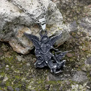 GTHIC Unisex St. Michael Archangel Stainless Steel Pendant Fashion Jewelry Daily Birthday Gift