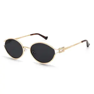 Retro Oval Sunglasses for Women Men Small 90s Sun Glasses Trendy Gold Frame Round Shades Cute Designer Sunnies